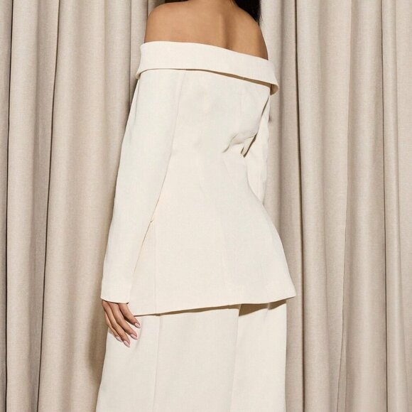 Apricot Elegant Women's Bardot Turn Over Long Sleeve Blazer - Picture 2 of 6